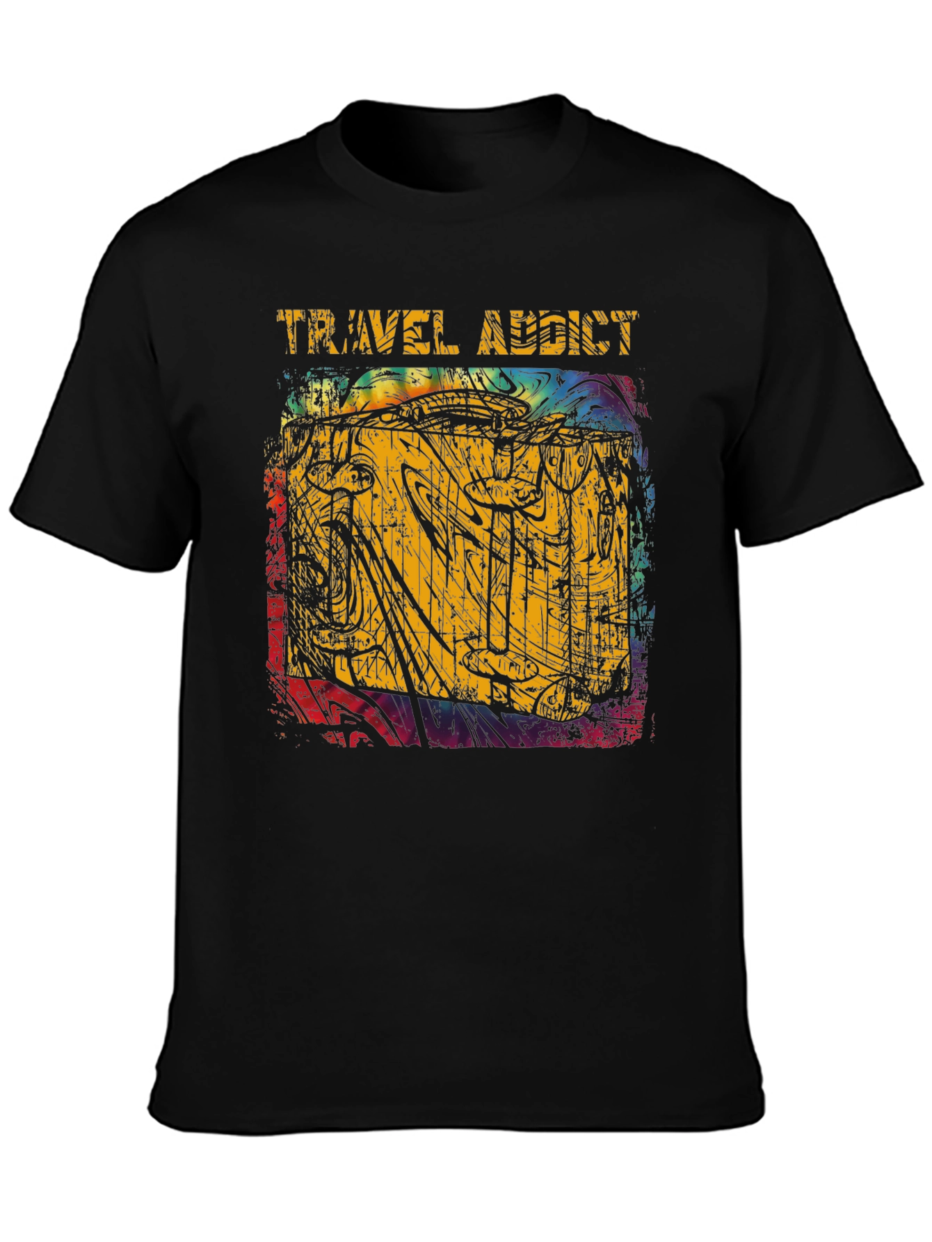 Travel Addict Graphic Tee - Black Casual T-Shirt