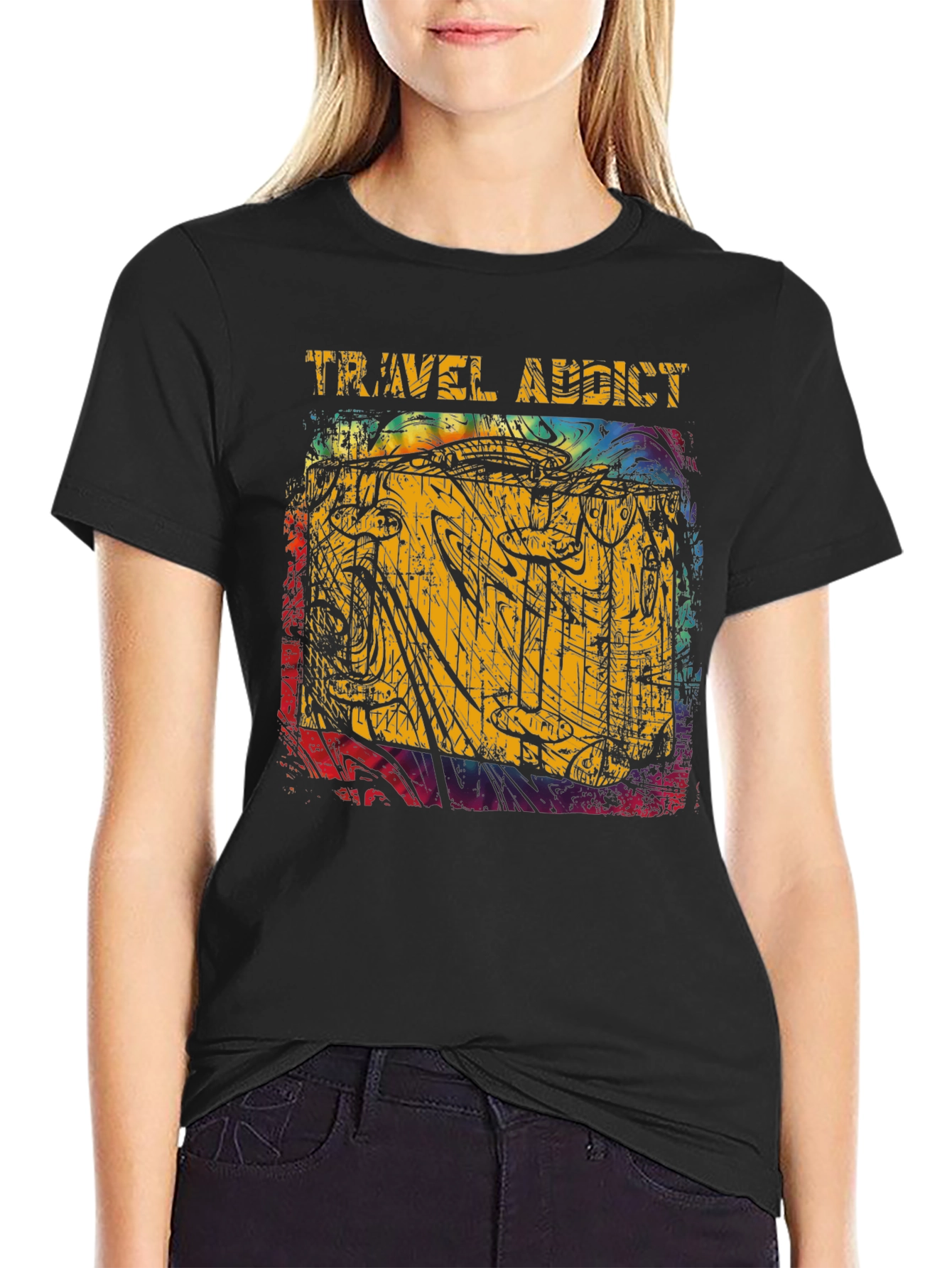 Travel Addict Graphic Tee - Black Casual T-Shirt