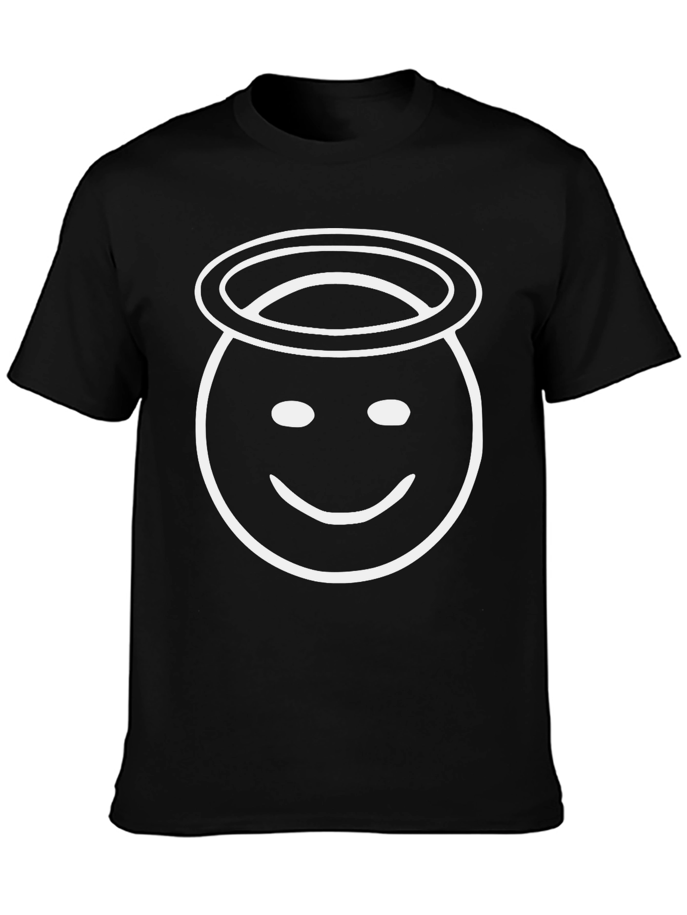 Angel Emoji Black T-Shirt - Classic Crew Neck
