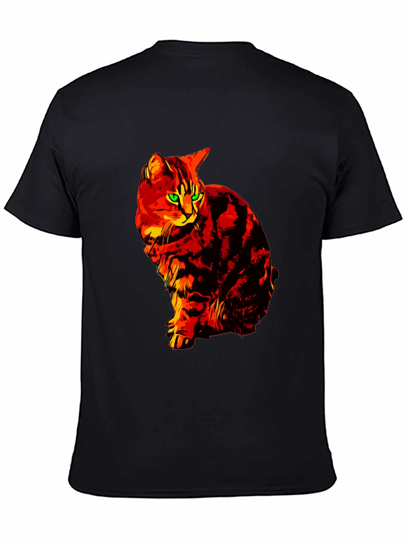 Fiery Cat Graphic Tee - Black Cotton T-Shirt