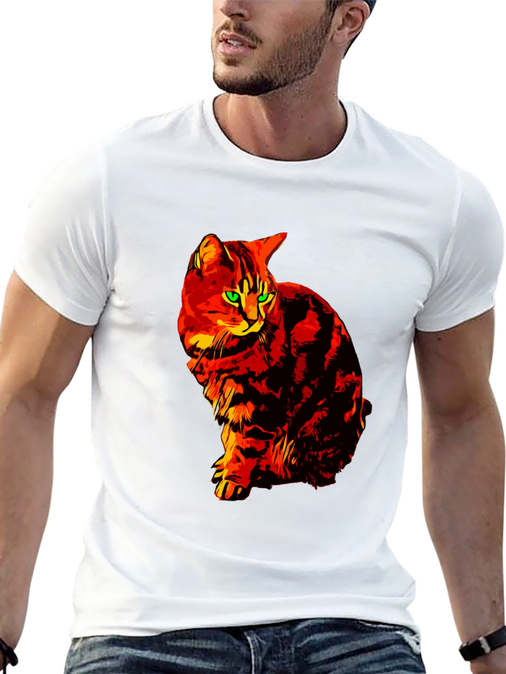 Fiery Cat Graphic Tee - Black Cotton T-Shirt