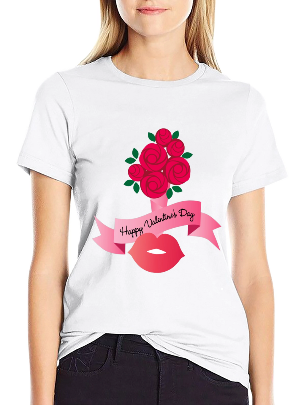 Valentines Day Roses and Lips Graphic Tee