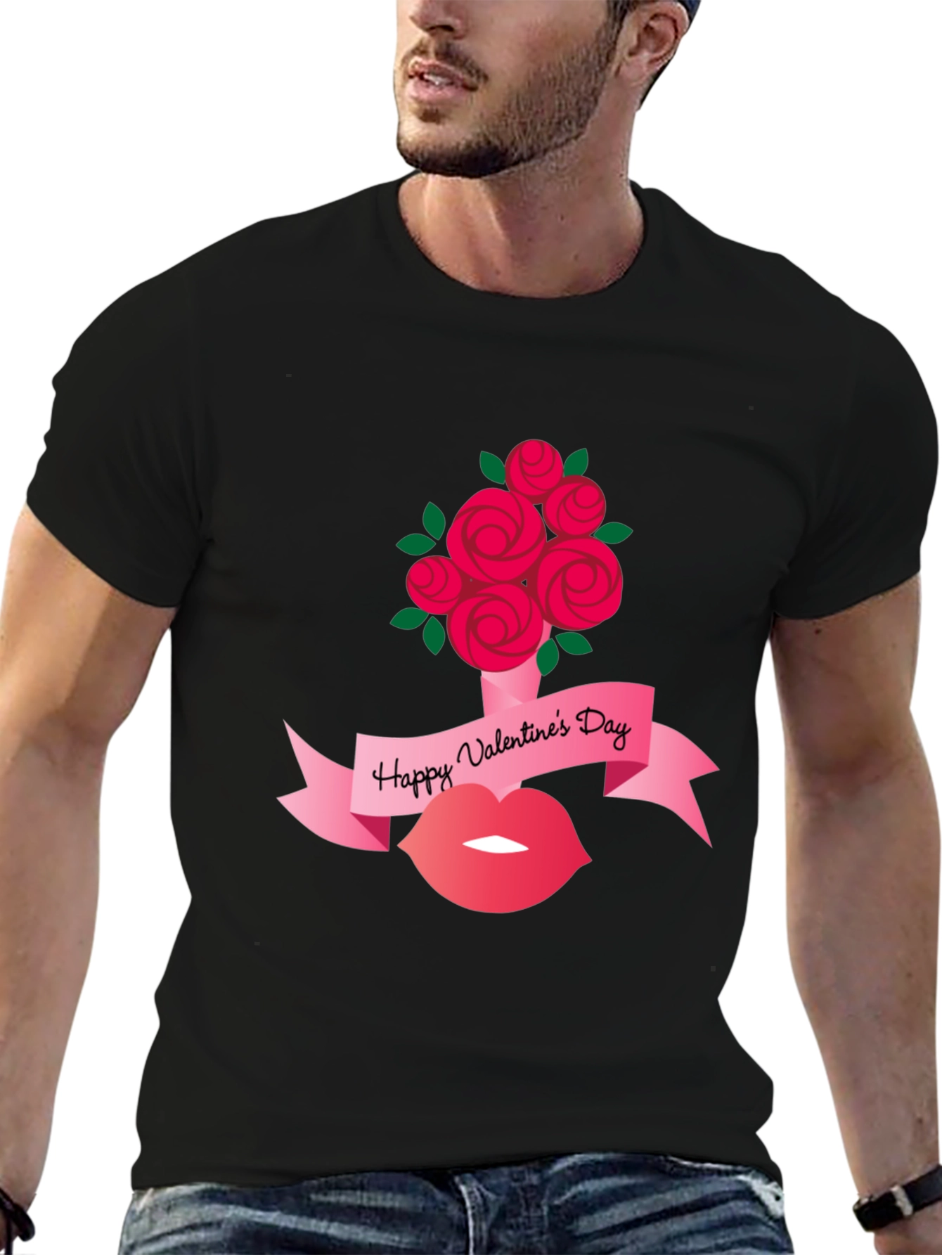Valentines Day Roses and Lips Graphic Tee
