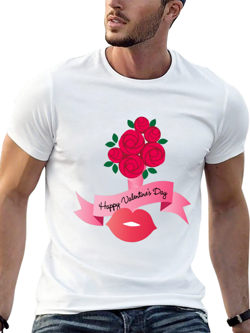 Valentines Day Roses and Lips Graphic Tee