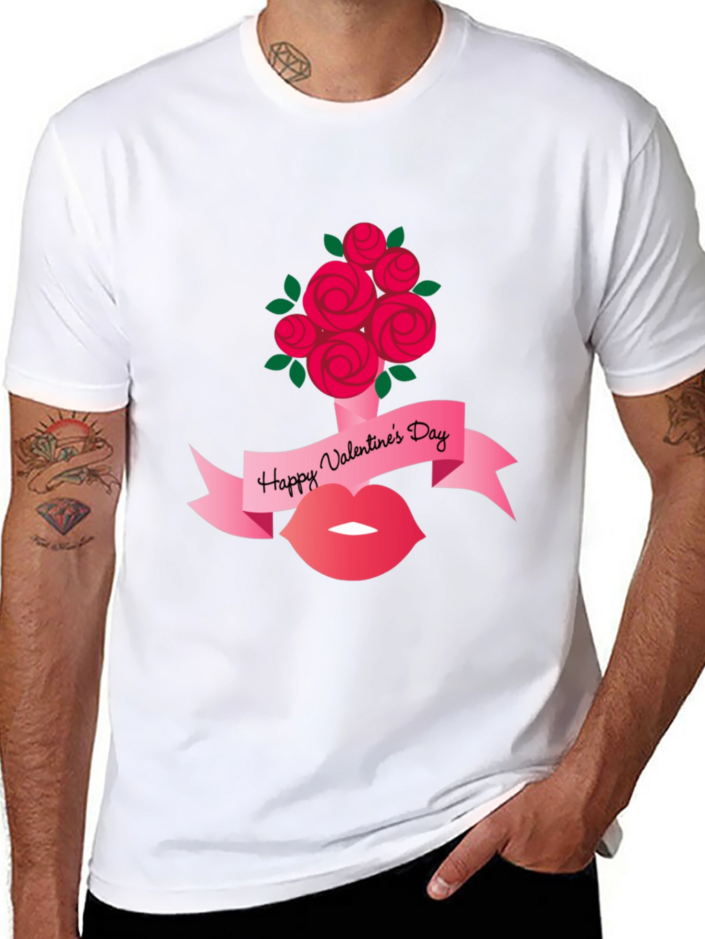 Valentines Day Roses and Lips Graphic Tee