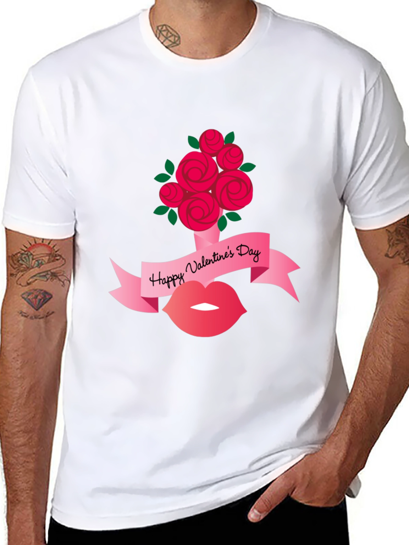 Valentines Day Roses and Lips Graphic Tee