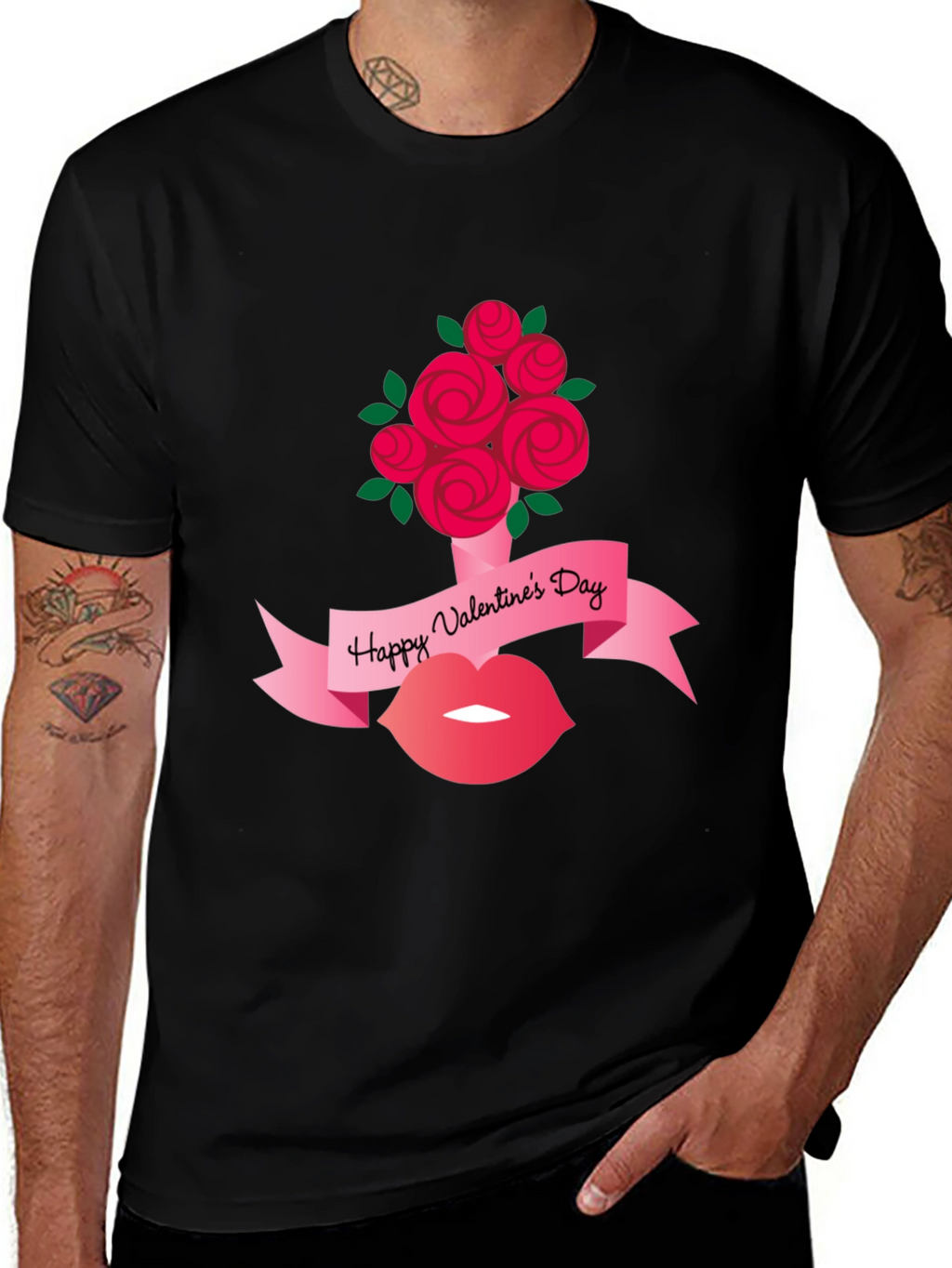 Valentines Day Roses and Lips Graphic Tee