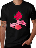 Valentines Day Roses and Lips Graphic Tee