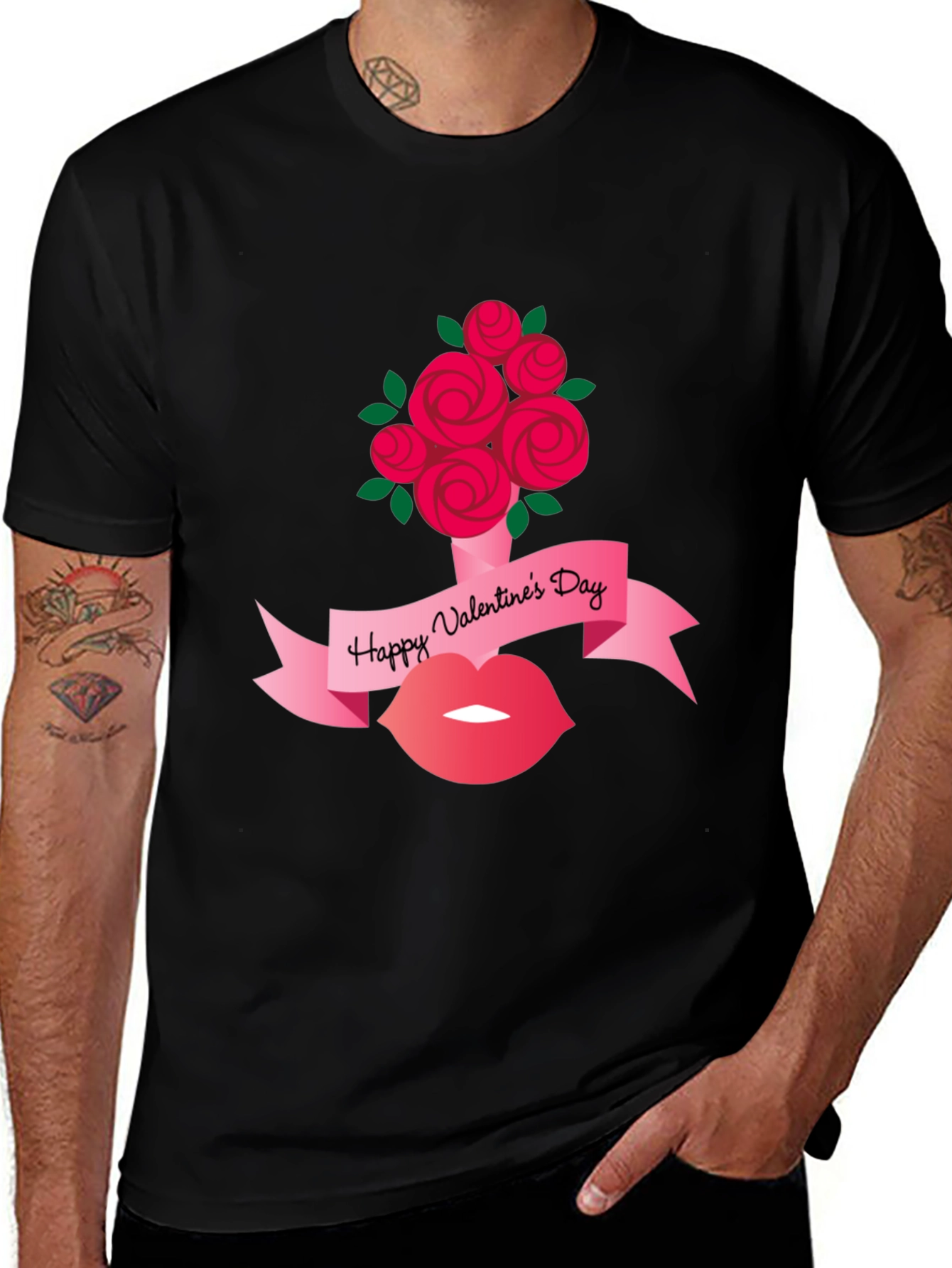 Valentines Day Roses and Lips Graphic Tee
