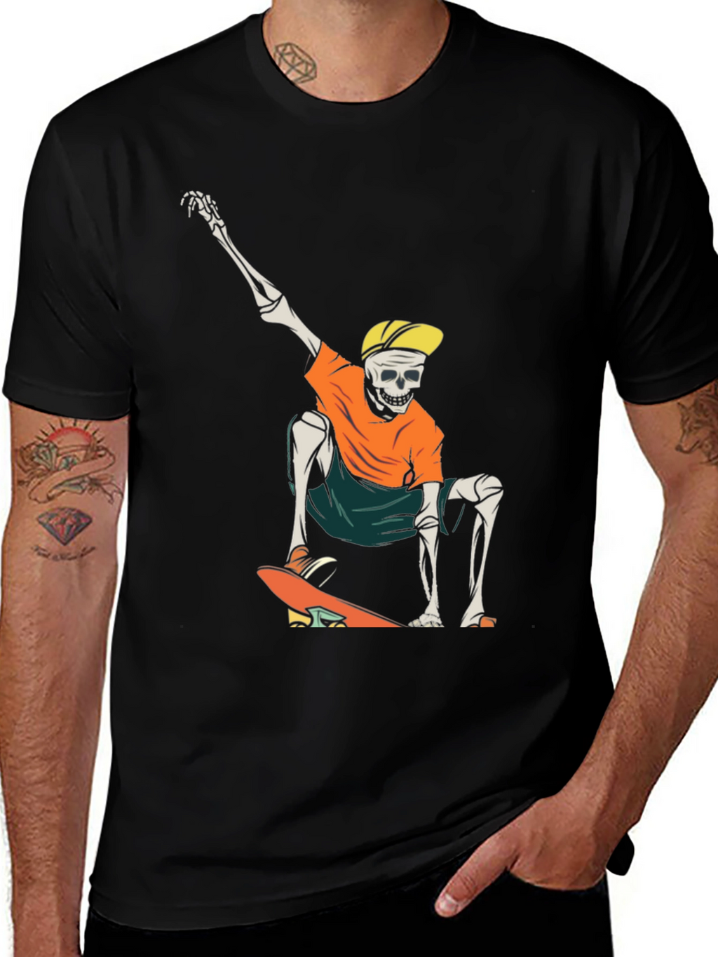 Skateboarding Skeleton Graphic T-Shirt