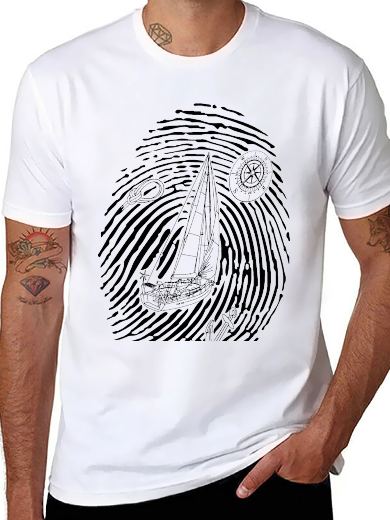 Nautical Fingerprint Sailboat Graphic Tee