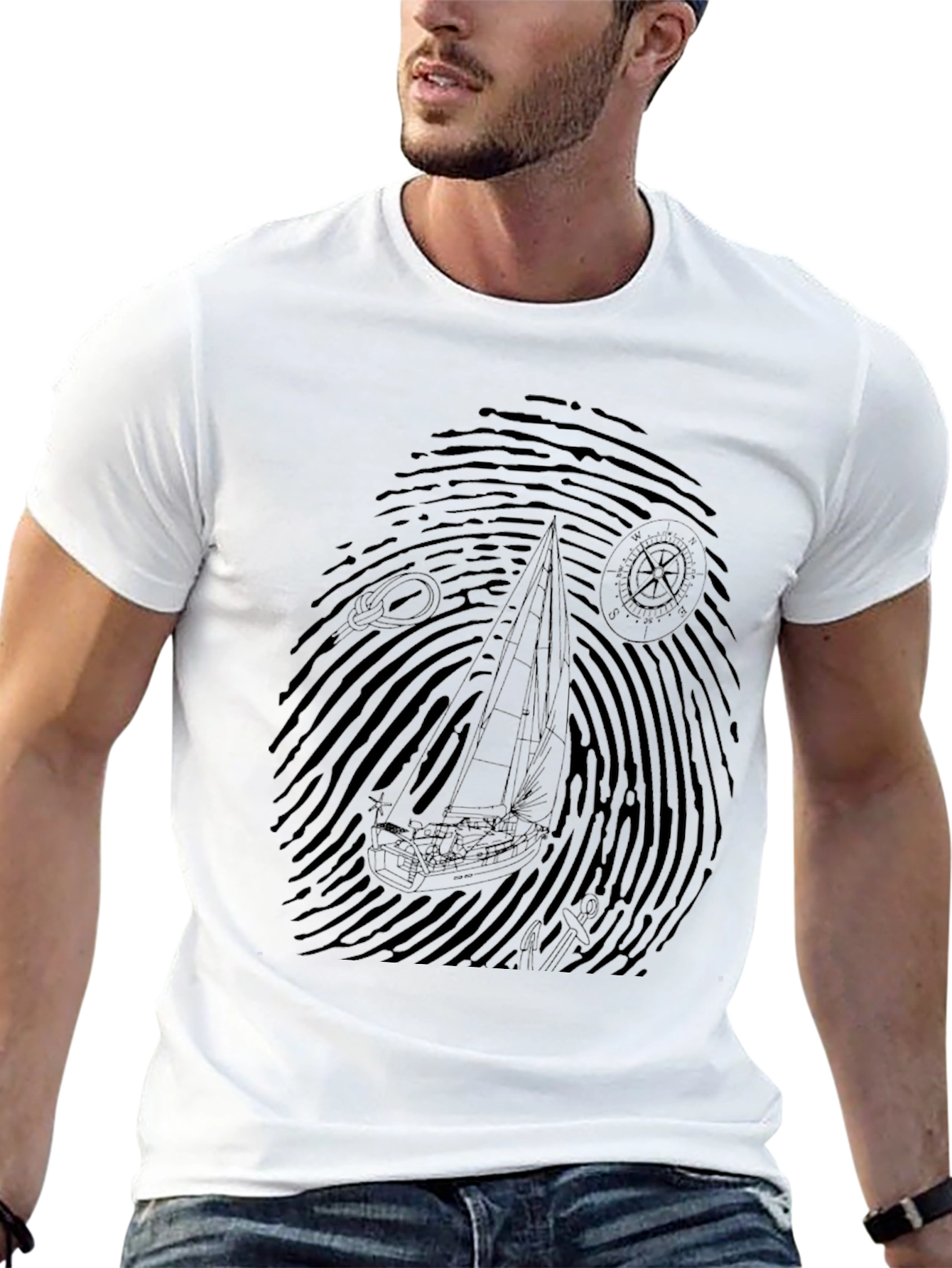 Nautical Fingerprint Sailboat Graphic Tee