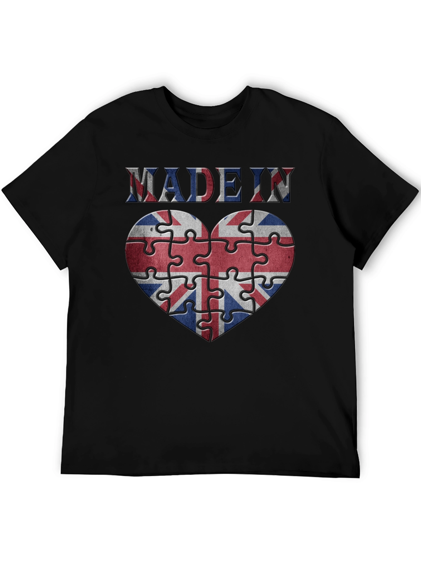 Union Jack Puzzle Heart T-Shirt - Made in UK Style