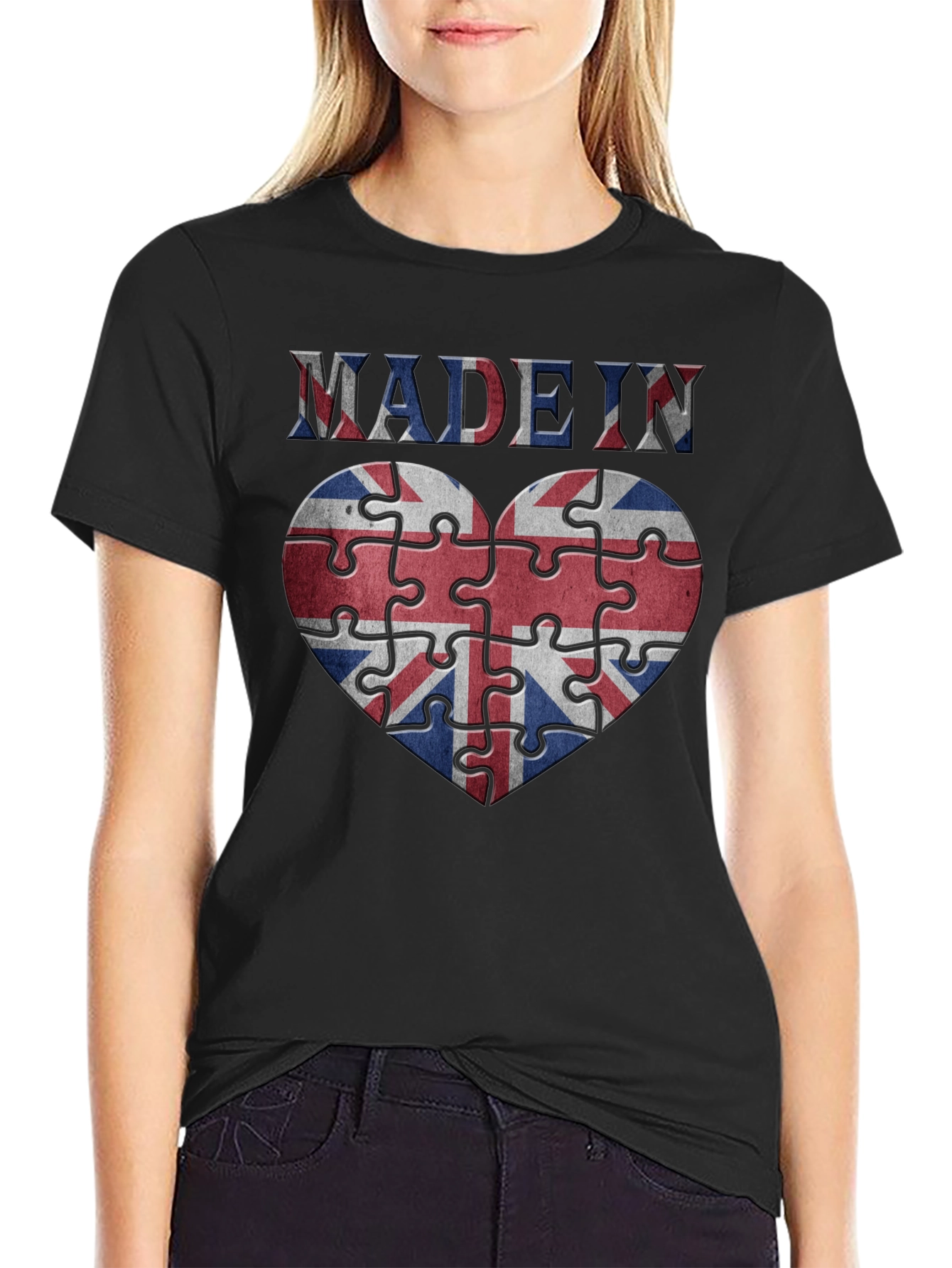 Union Jack Puzzle Heart T-Shirt - Made in UK Style