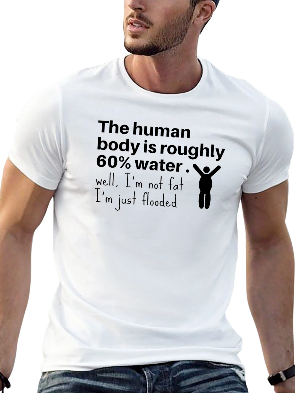 Humorous Flooded Graphic Tee - Black
