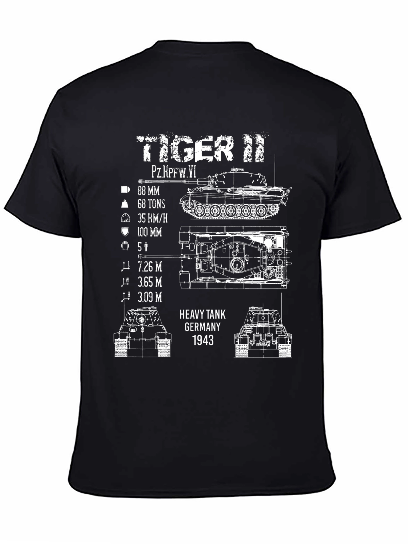 Tiger II Heavy Tank T-Shirt - Germany 1943 Blueprint Tee