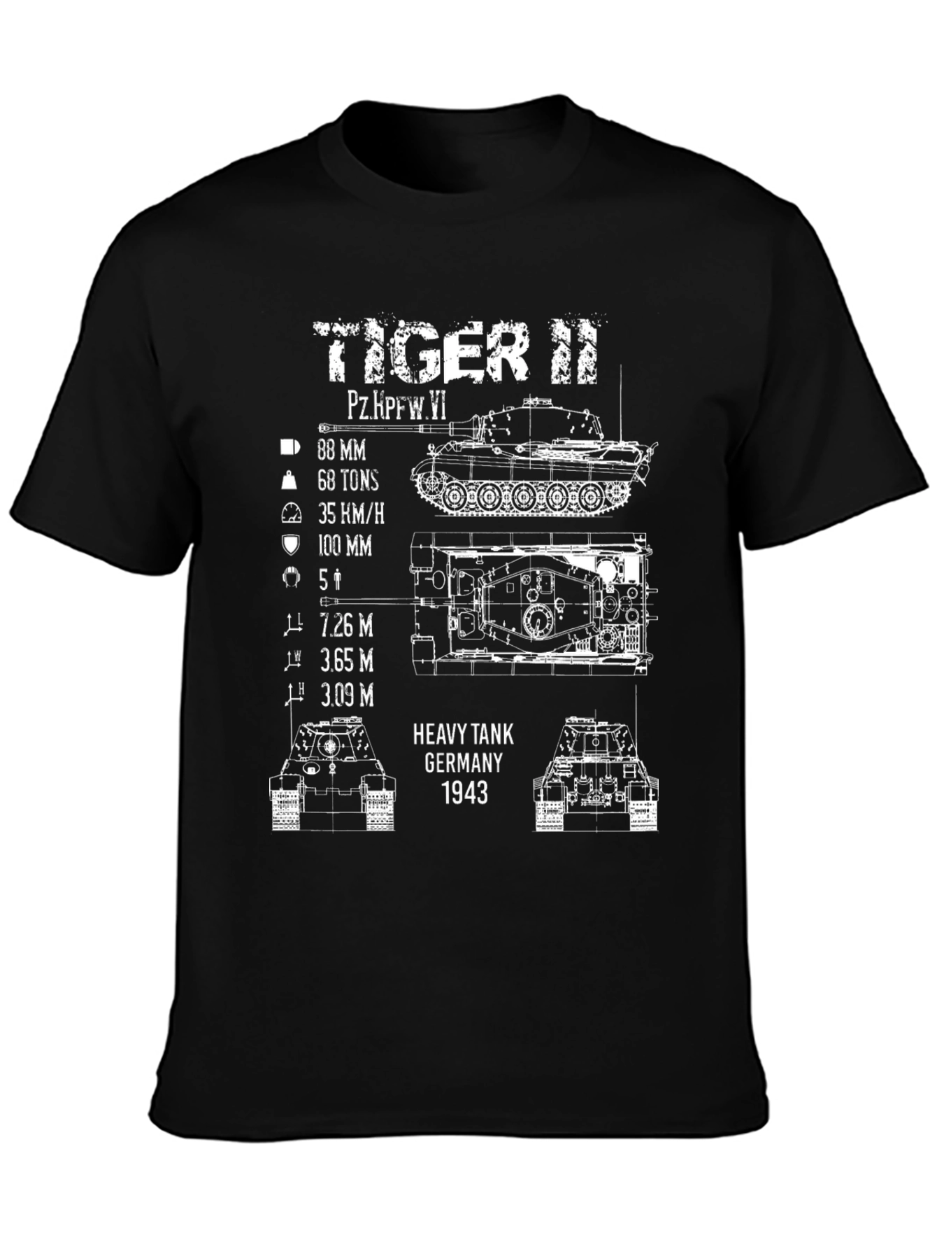 Tiger II Heavy Tank T-Shirt - Germany 1943 Blueprint Tee