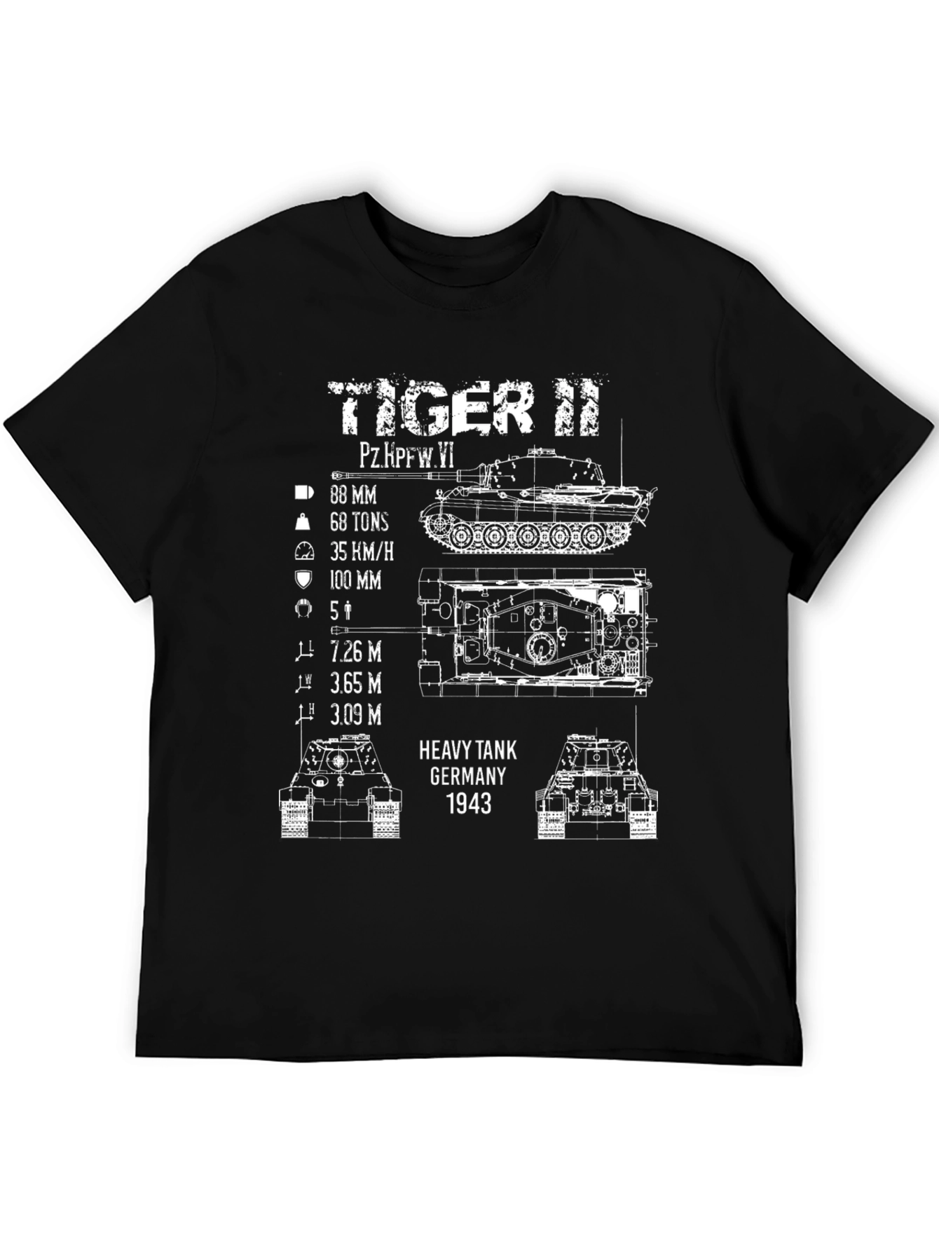 Tiger II Heavy Tank T-Shirt - Germany 1943 Blueprint Tee