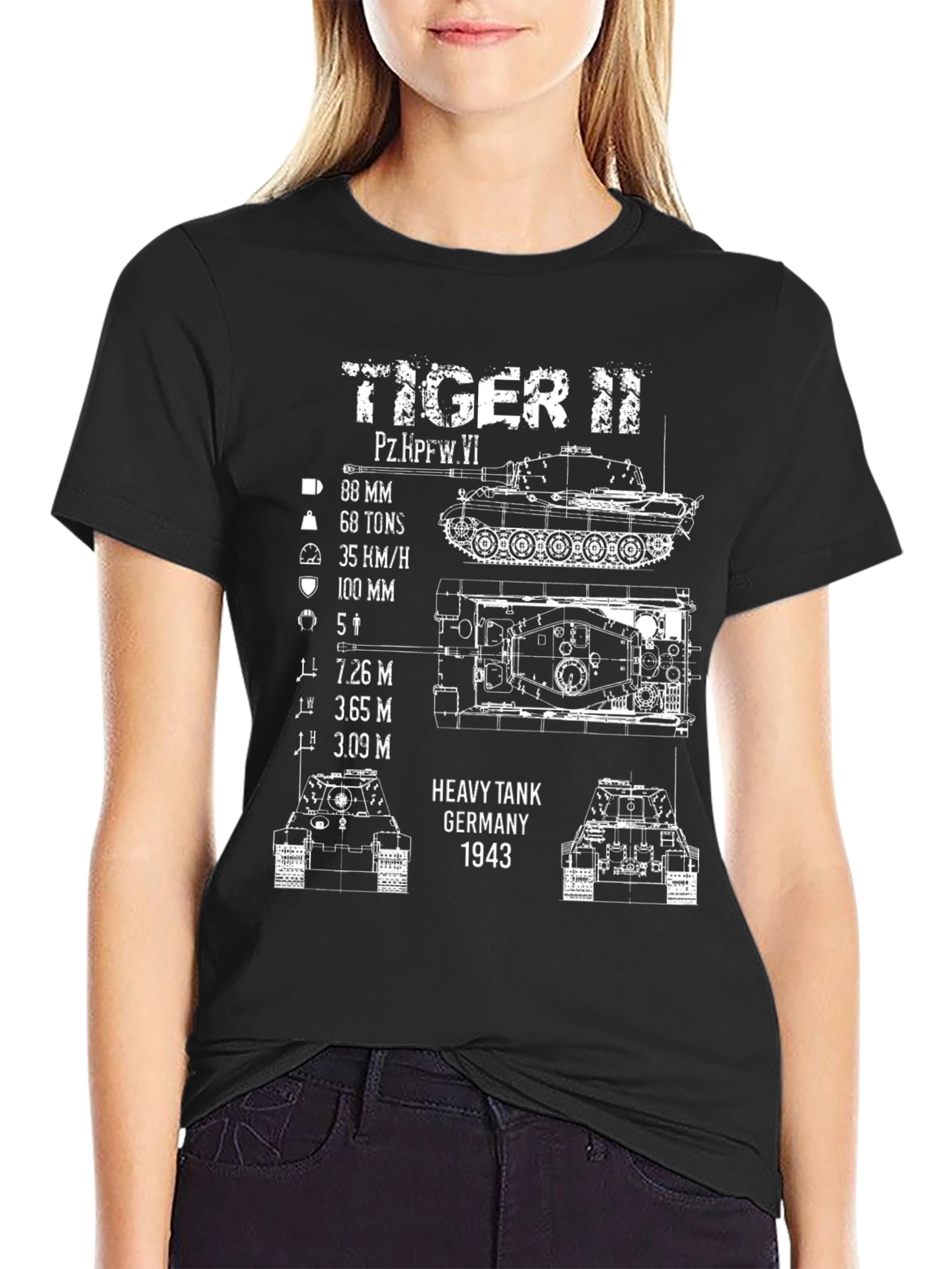 Tiger II Heavy Tank T-Shirt - Germany 1943 Blueprint Tee