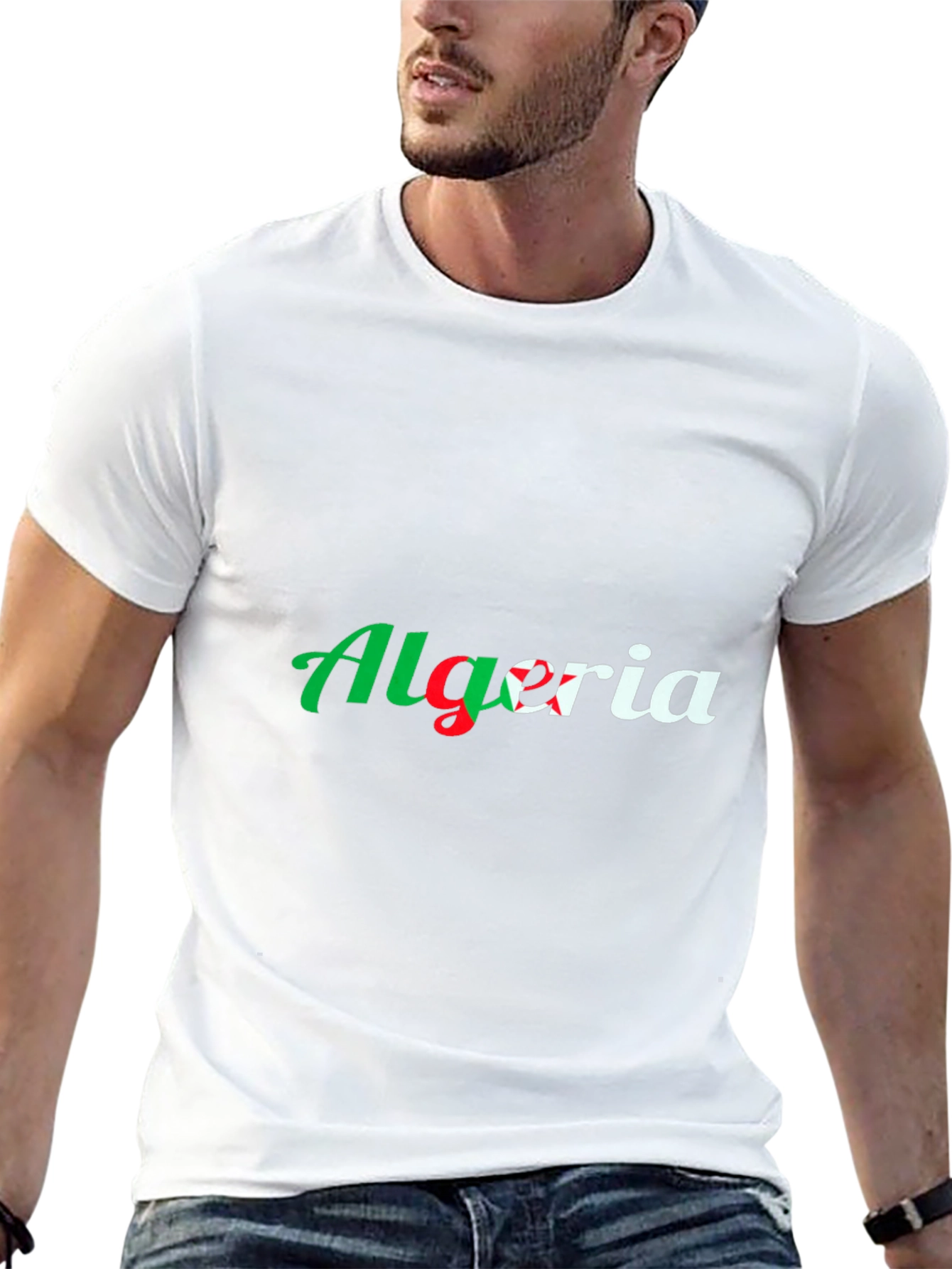 Algeria Flag Graphic T-Shirt - Black