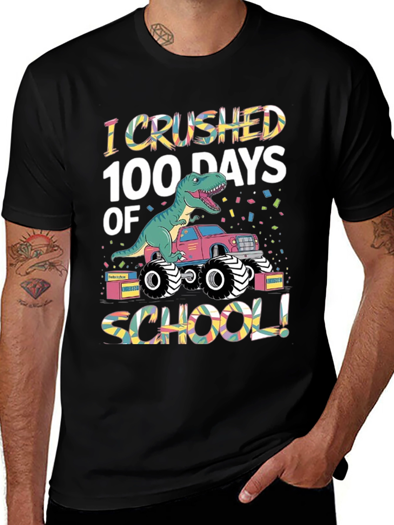 100 Days of School Dinosaur Monster Truck T-Shirt