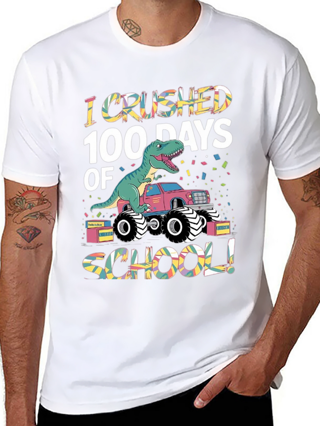 100 Days of School Dinosaur Monster Truck T-Shirt