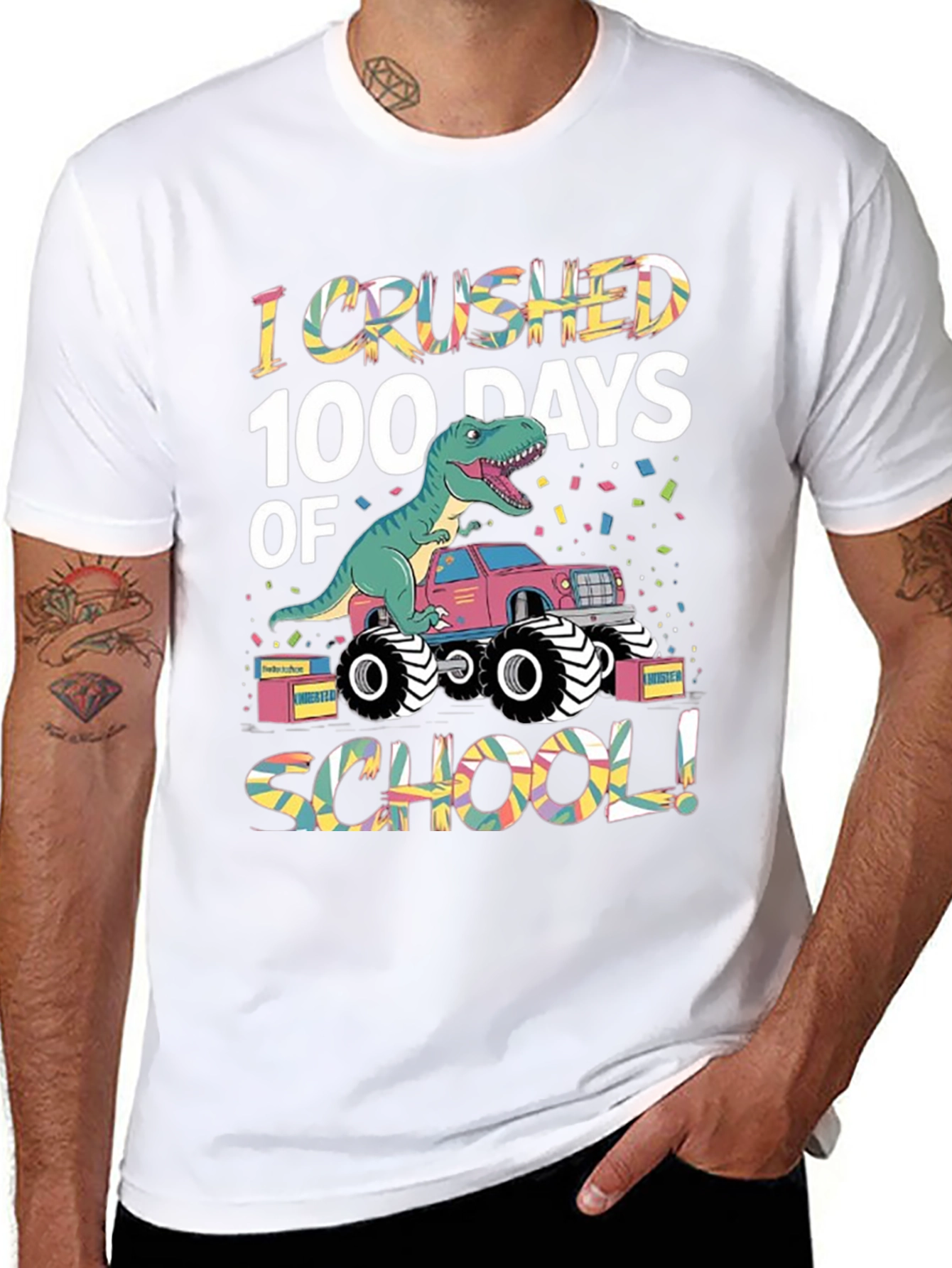 100 Days of School Dinosaur Monster Truck T-Shirt
