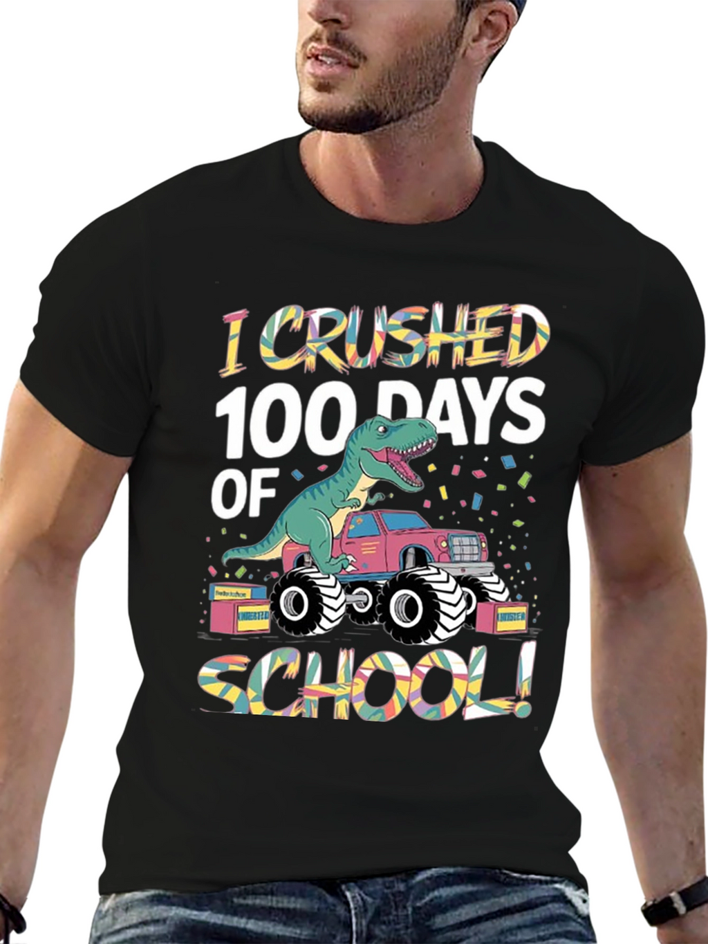 100 Days of School Dinosaur Monster Truck T-Shirt