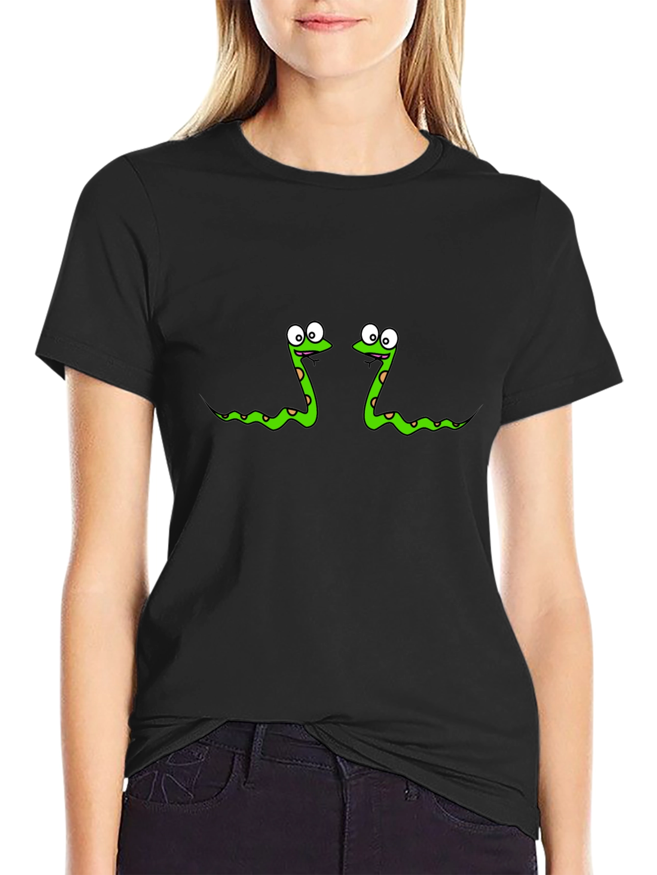 Funny Snake Print Black T-Shirt