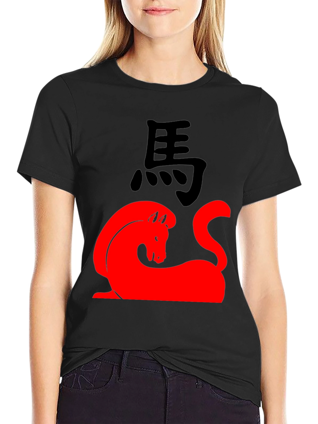 Red Horse Graphic Black T-Shirt