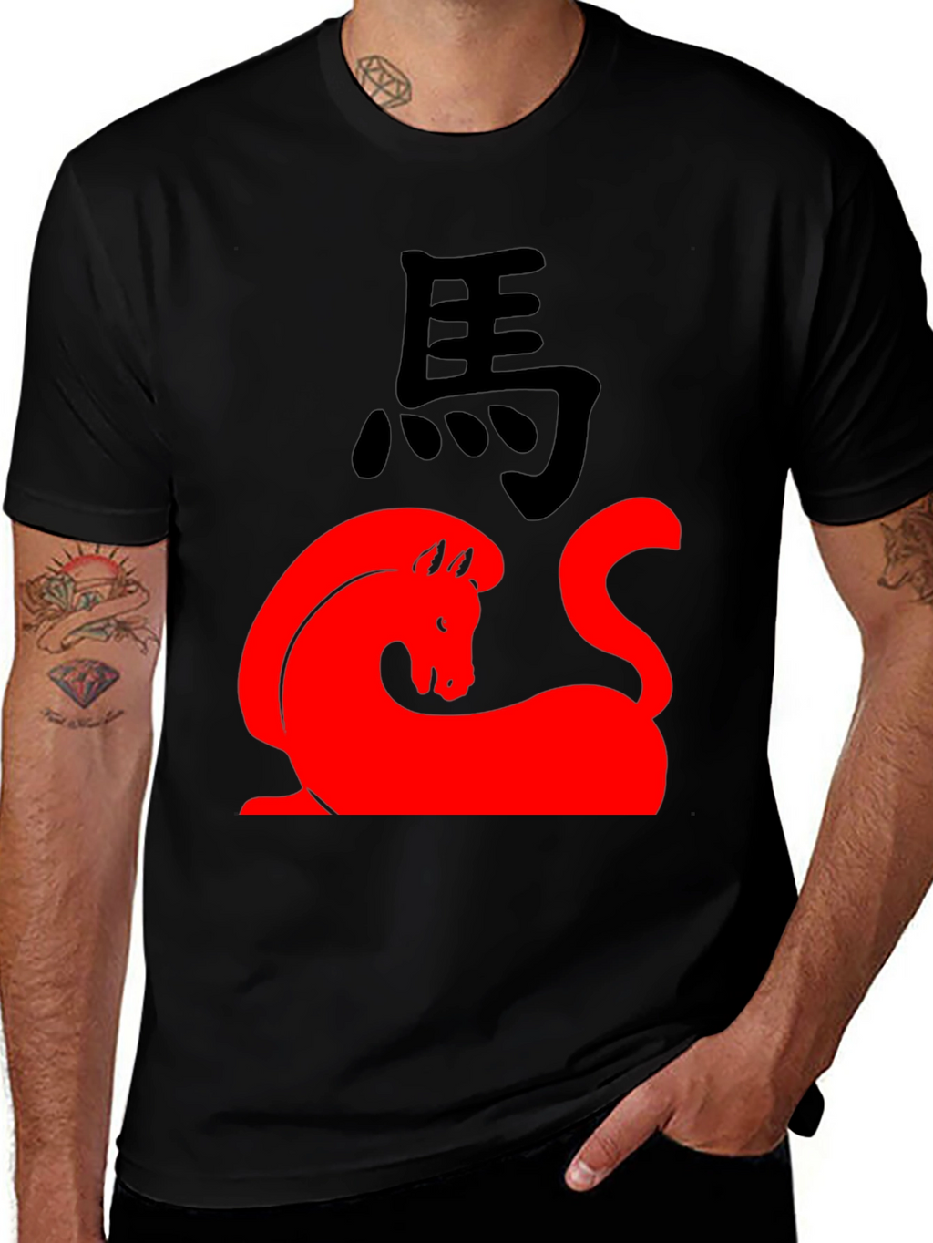 Red Horse Graphic Black T-Shirt