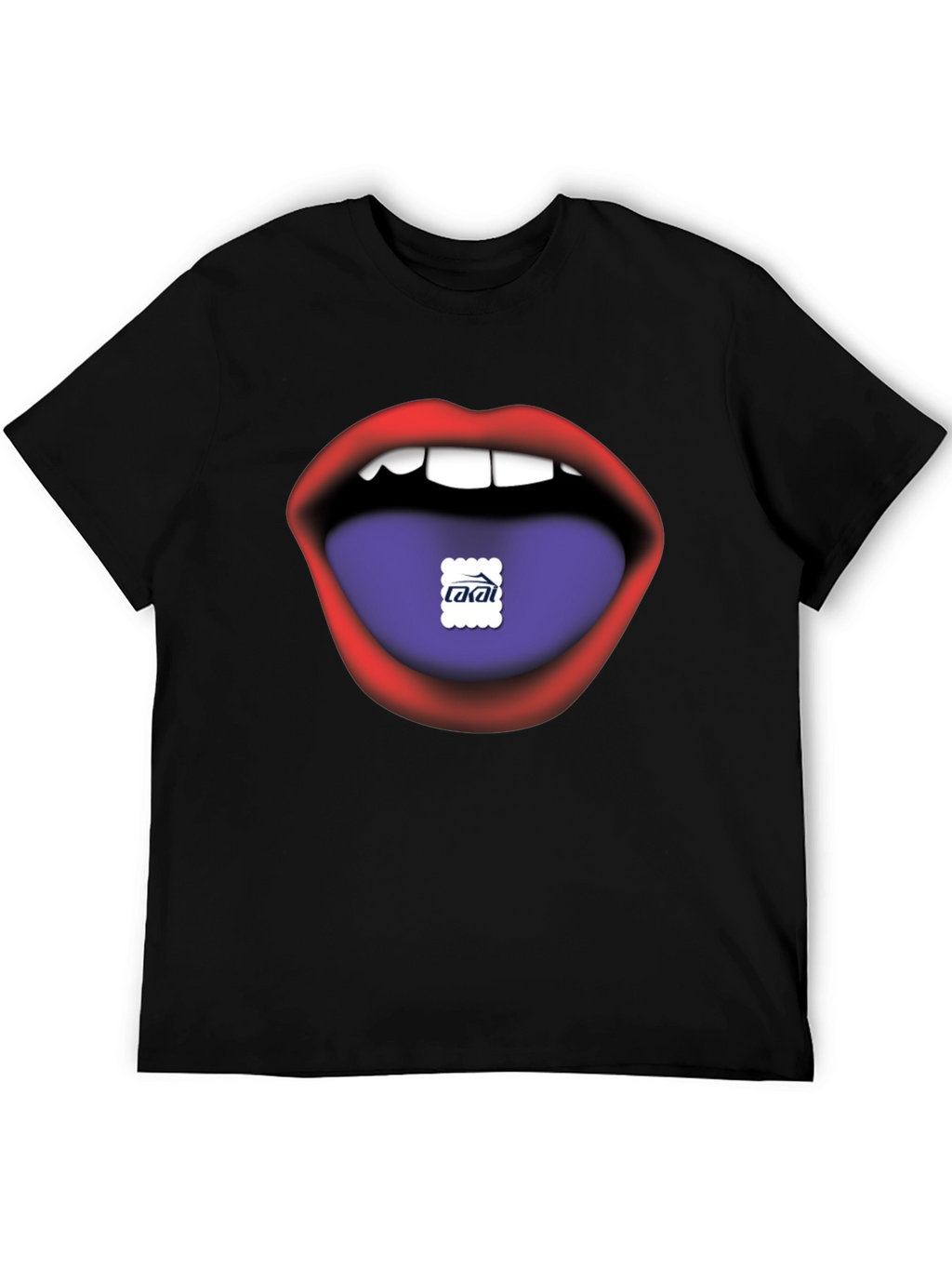 Lips Tongue Graphic Print Mens Black T-Shirt