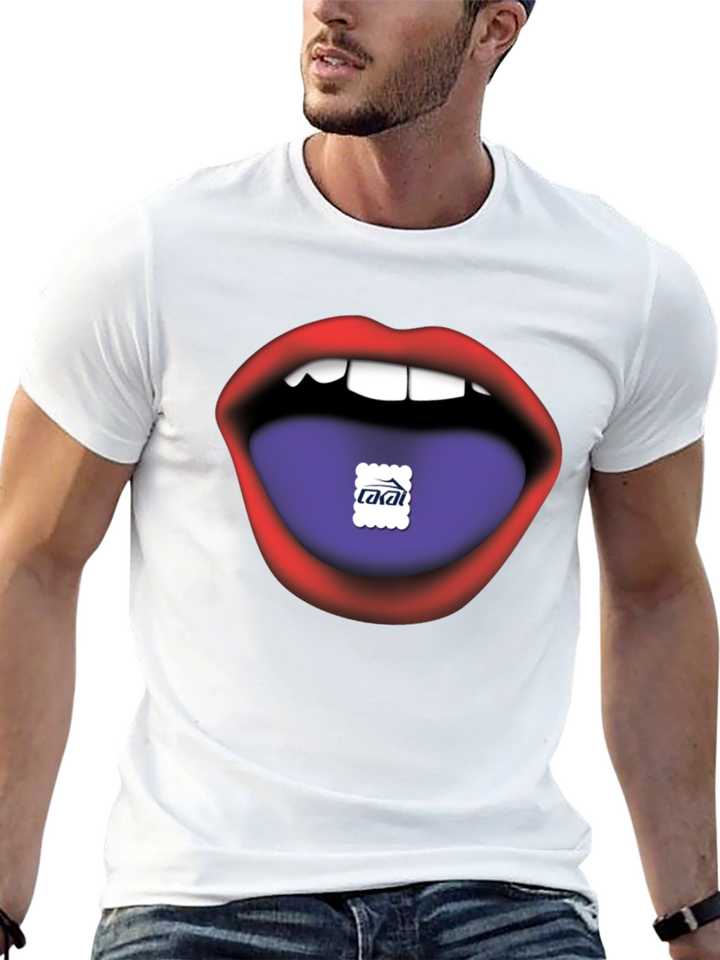 Lips Tongue Graphic Print Mens Black T-Shirt
