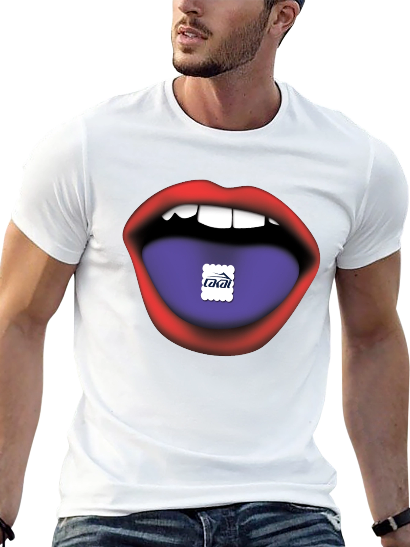 Lips Tongue Graphic Print Mens Black T-Shirt