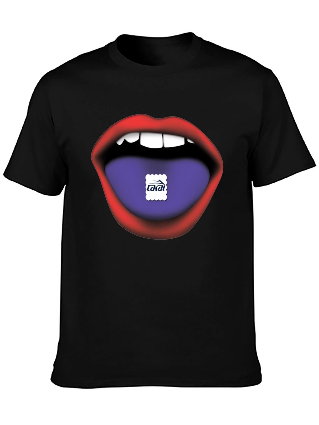 Lips Tongue Graphic Print Mens Black T-Shirt