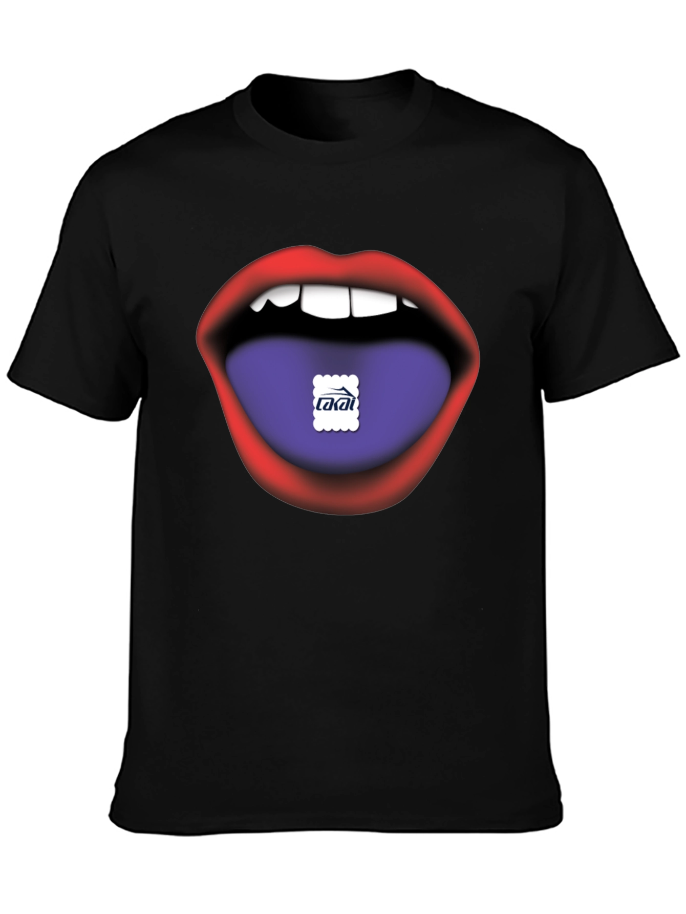 Lips Tongue Graphic Print Mens Black T-Shirt