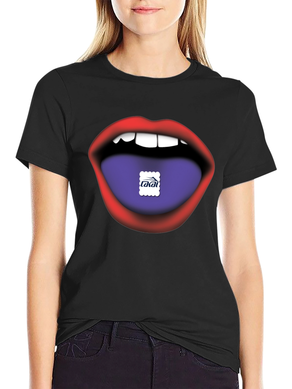 Lips Tongue Graphic Print Mens Black T-Shirt