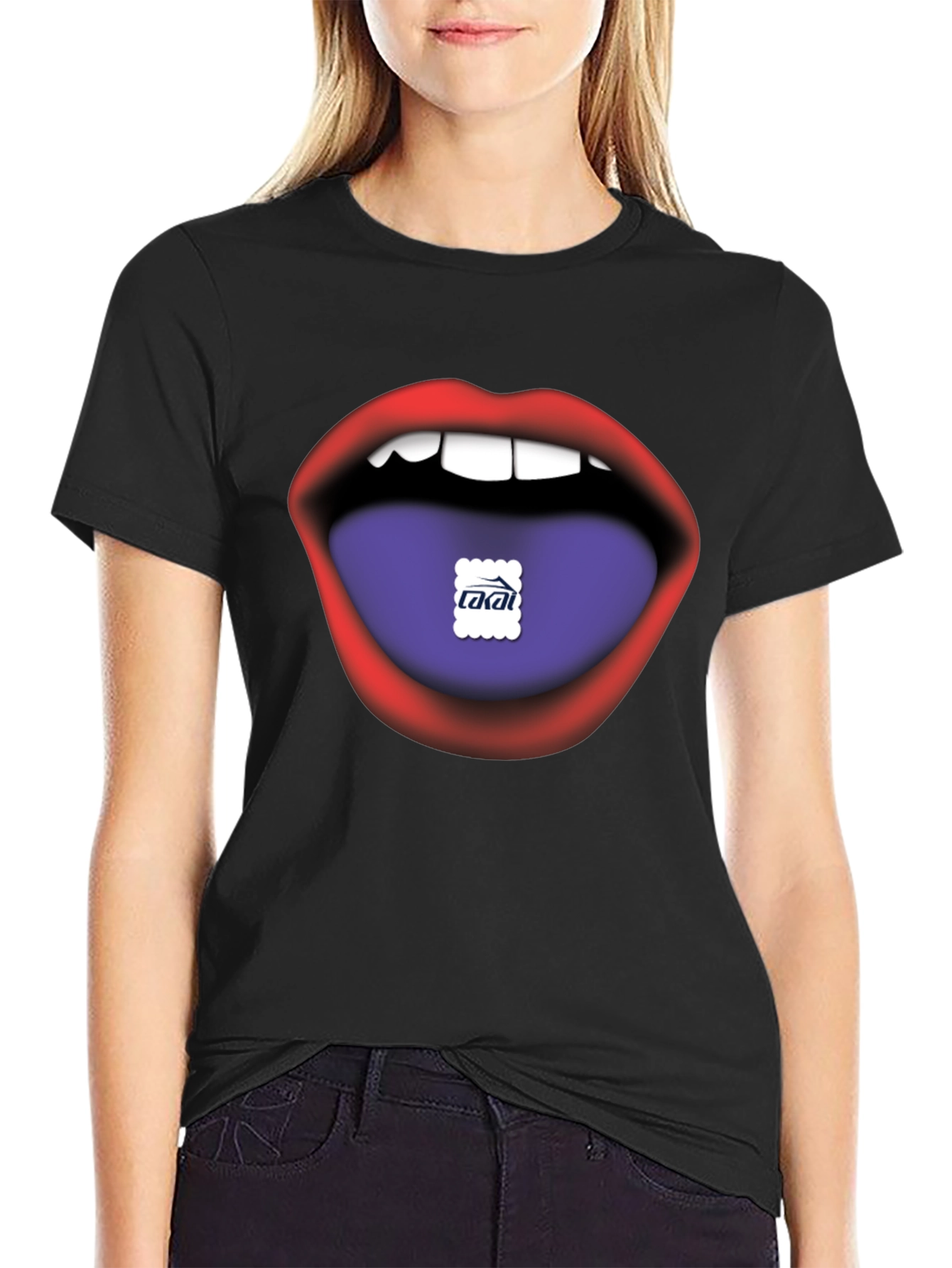 Lips Tongue Graphic Print Mens Black T-Shirt