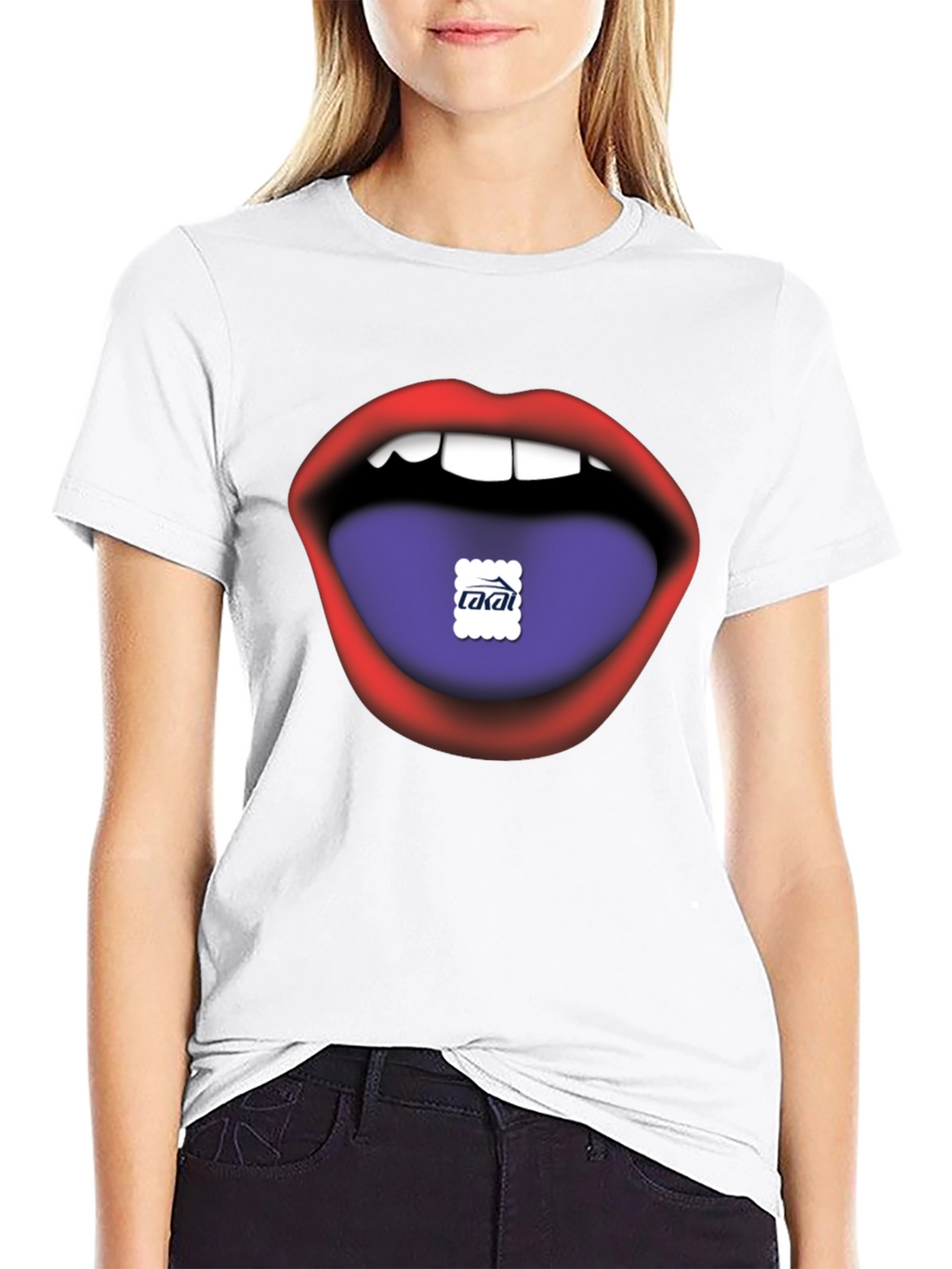 Lips Tongue Graphic Print Mens Black T-Shirt