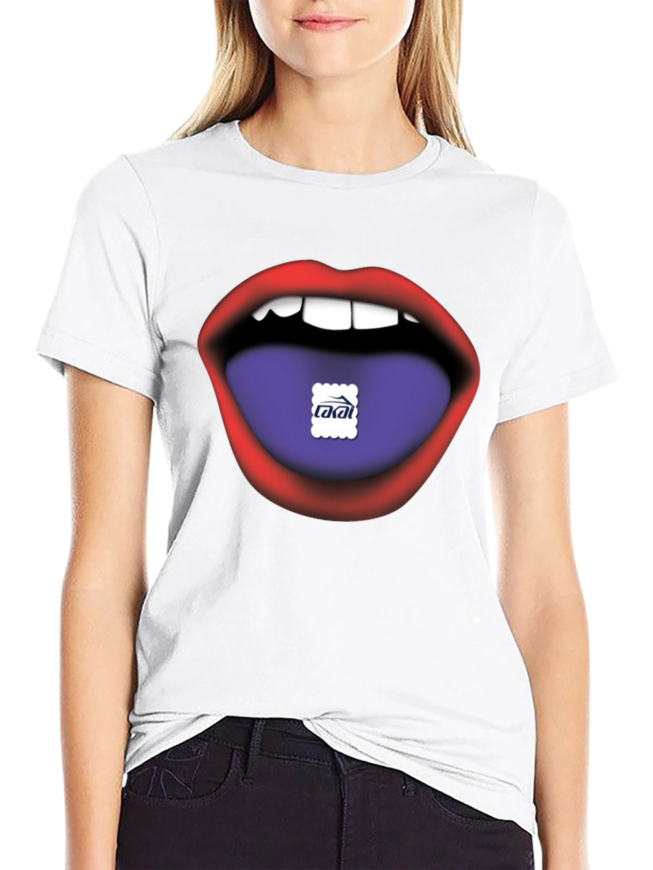 Lips Tongue Graphic Print Mens Black T-Shirt