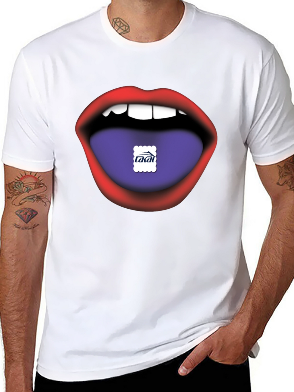 Lips Tongue Graphic Print Mens Black T-Shirt
