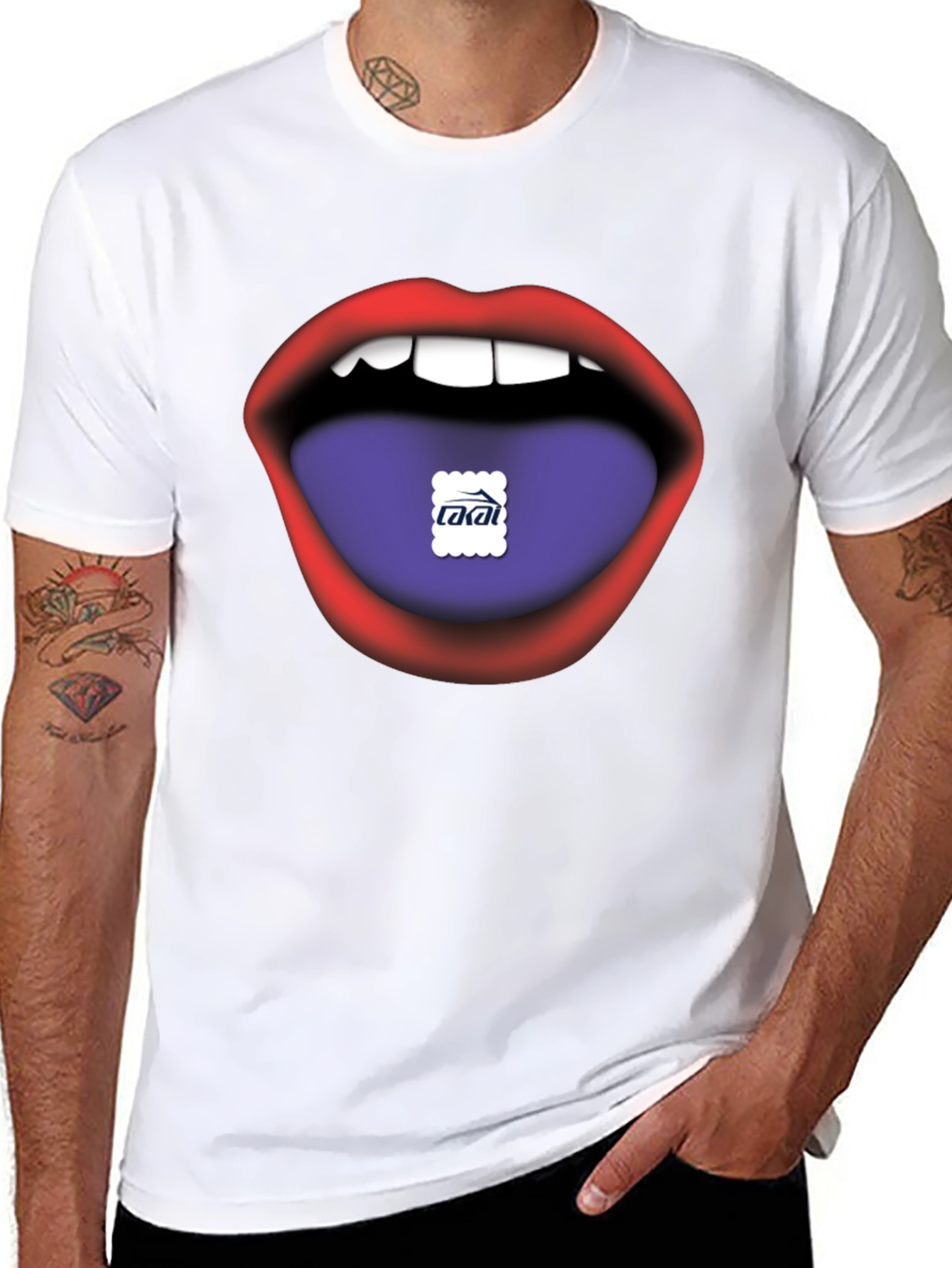 Lips Tongue Graphic Print Mens Black T-Shirt