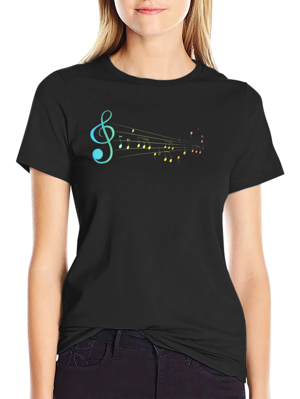 Musical Notes Graphic Tee - Stylish Black T-Shirt