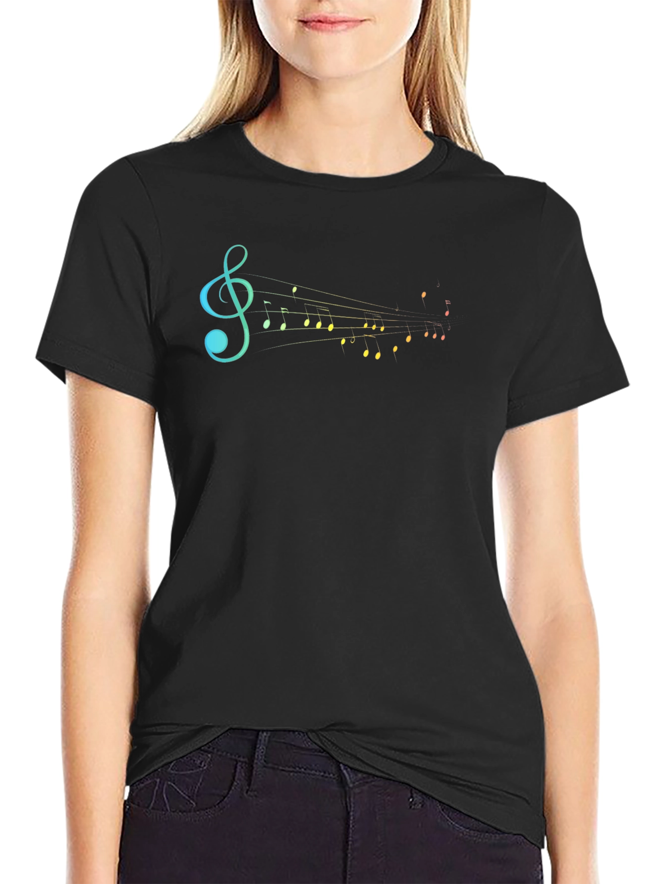 Musical Notes Graphic Tee - Stylish Black T-Shirt