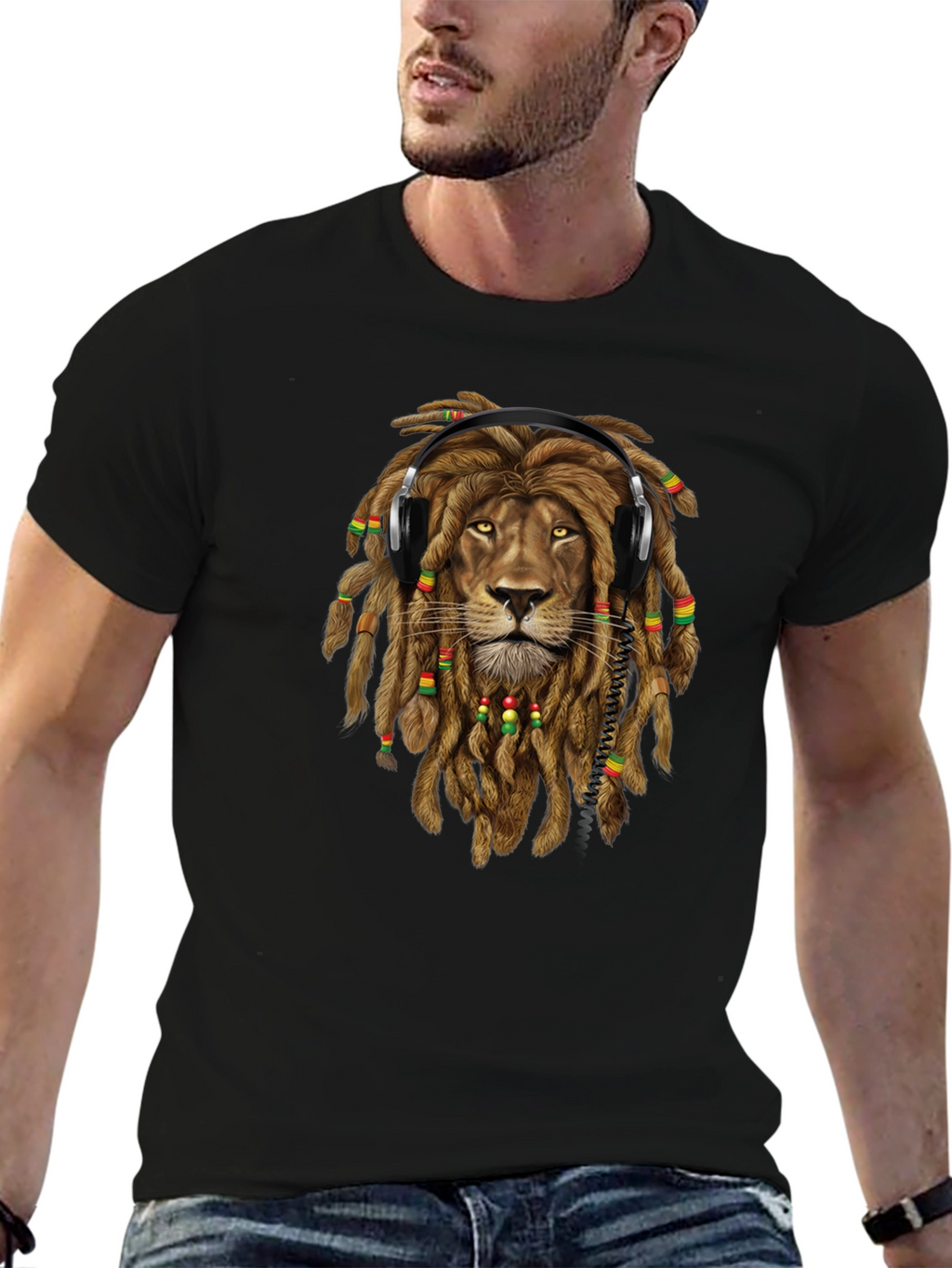 Lion Dreadlocks Headphones Graphic Tee