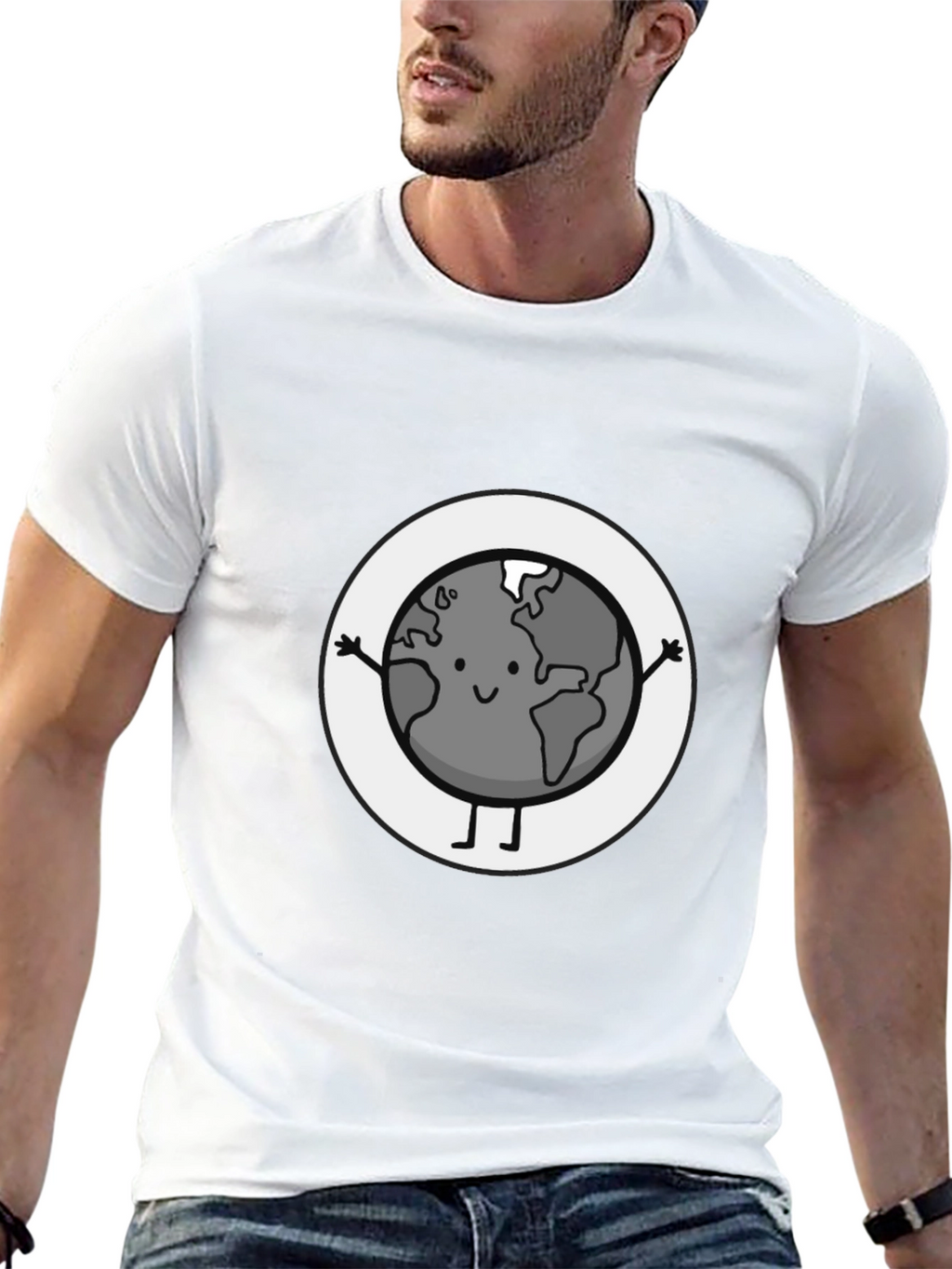 Earth Character Graphic Tee - Black Casual T-Shirt