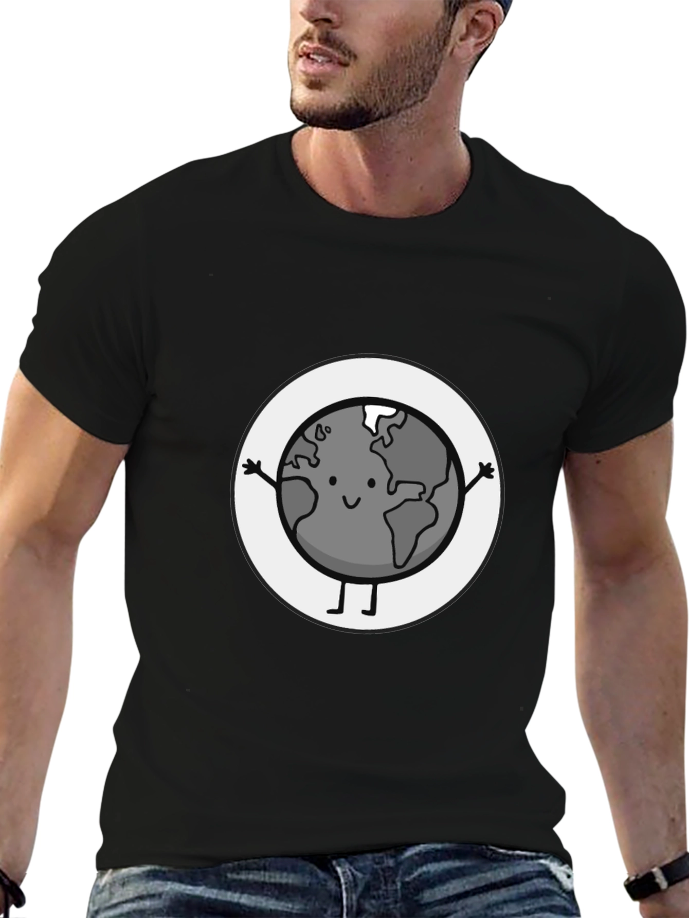 Earth Character Graphic Tee - Black Casual T-Shirt