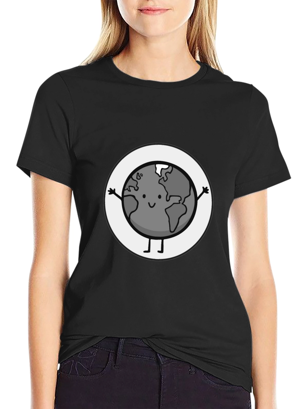 Earth Character Graphic Tee - Black Casual T-Shirt