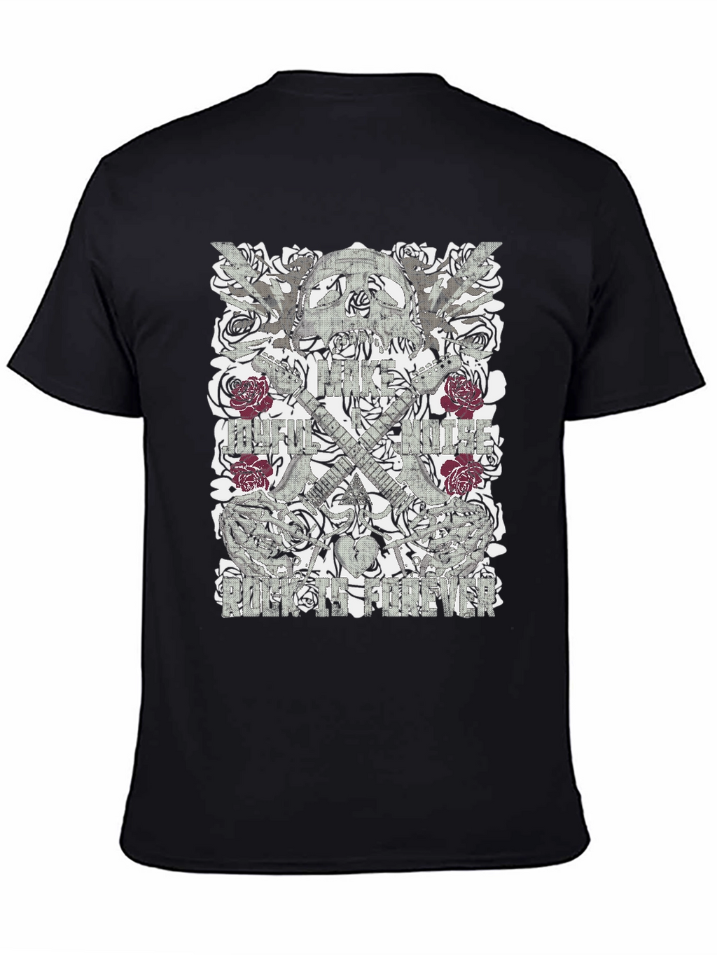 Skull & Roses Graphic Print Mens Black T-Shirt