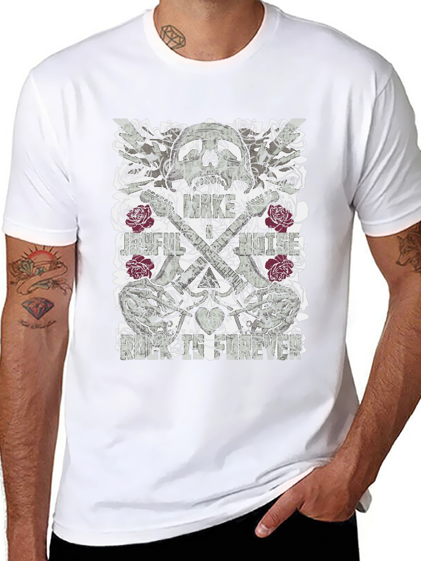 Skull & Roses Graphic Print Mens Black T-Shirt